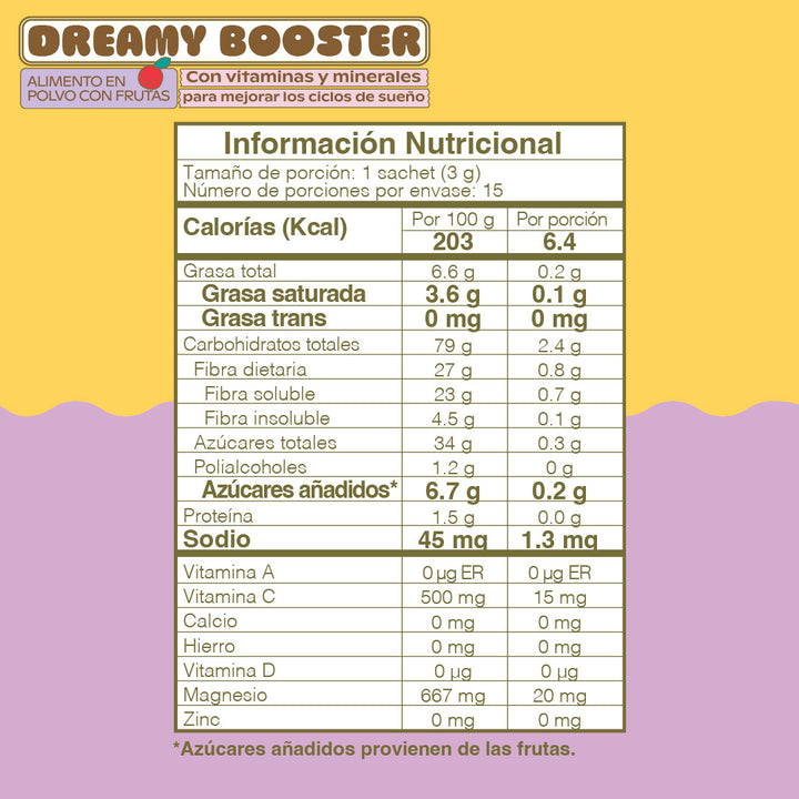 Información Nutricional Dreamy Booster